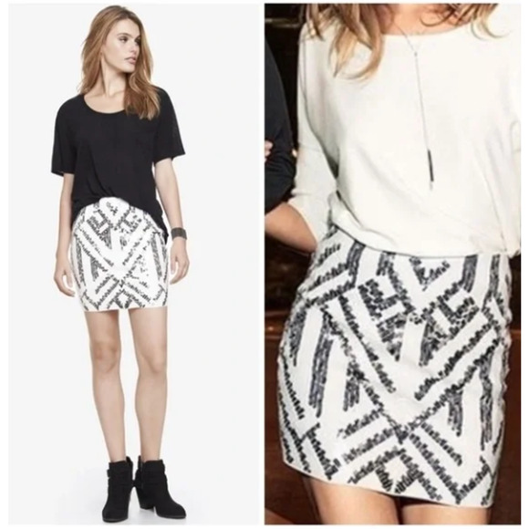 EXPRESS High Waist Aztec Sequin Stretch Mini Skirt XS 0-2 - Picture 1 of 5